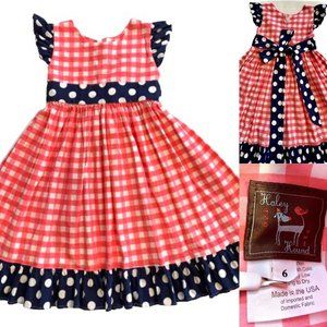 Haley And The hound little girls dress Pink Gingham Plaid Polka dot size 6